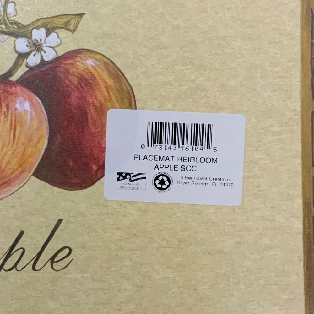 Heirloom Apple Pear Placemats Fruit Reversible Wipe Clean Multicolor 4 Piece Set